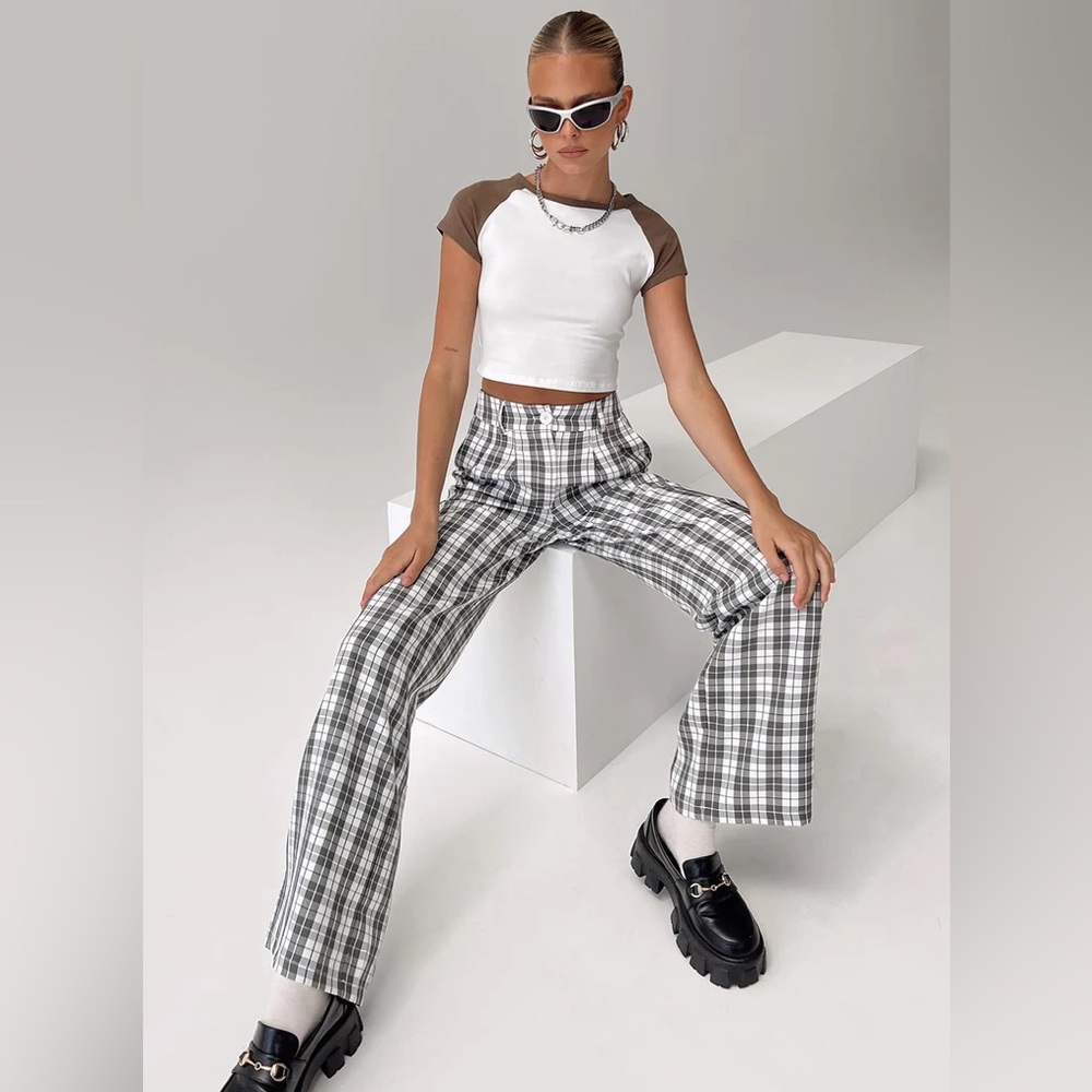 Princess Polly Archer Pants Grey Plaid